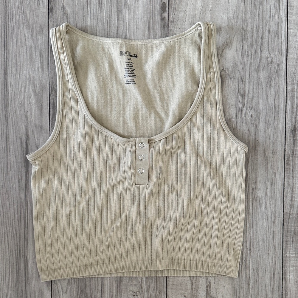 BKE Women Top /Cream Ribbed Tank Top